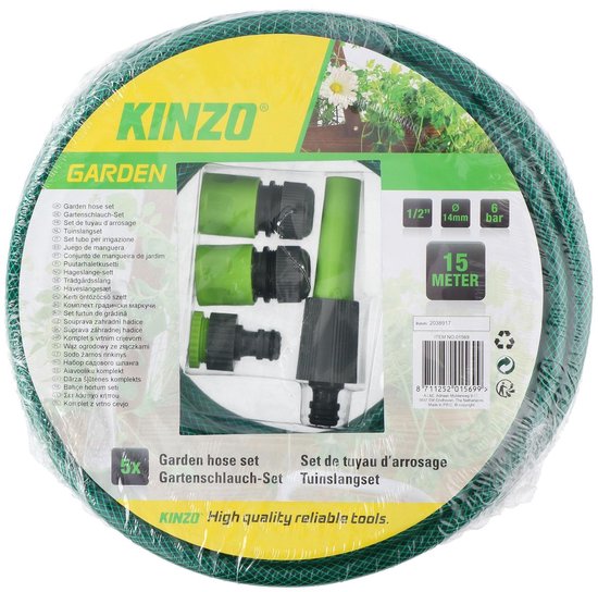 Tuinslang 15 Meter met sproeier en koppelstukkenKinzo