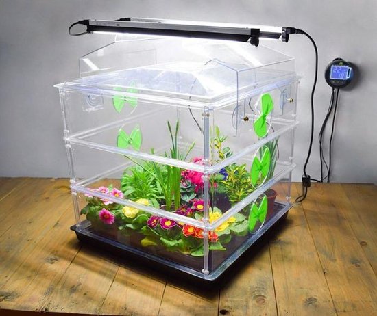 Propagator Verwarmde kweekbak Vitopod 54 cm hoog 50W verwarmd met thermostaat en 2 groeilampen 60 cm