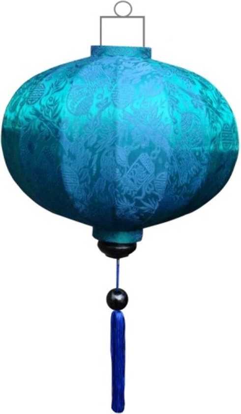 Turquoise zijden Chinese lampion lamp rond - G-TU-45-S