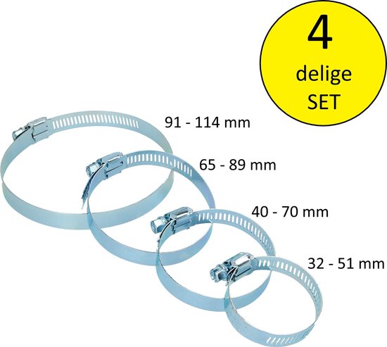 4 Delige Slangklemmen Set Inclusief Jumboklem Groot | Klemmen Set voor om de Tuinslang Afvoerslang of Doucheslang Verschillende Formaten | Slang Koppeling Klem