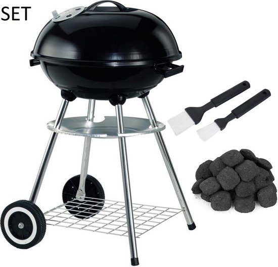 Houtskoolbarbecue XL 47 CM inclusief 4 KG Briketten en 2 Marinadekwasten en BBQ Hoes - Voordeelverpakking - Kogelbarbecue
