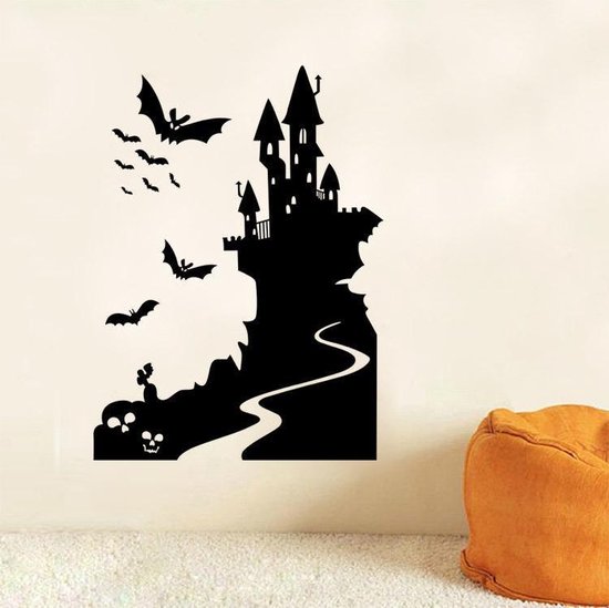 3D Sticker Decoratie aw9423 Halloween Shop Glazen raam Woonkamer Stickers Muurstickers Halloween Castle and Bat Decoration