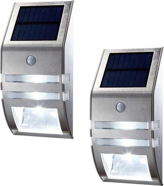 2 Stuks Solar Wandlamp Op Zonne-Energie  - Buitenlamp - Bewegingssensor - Dag / nacht sensor - Tuinverlichting - LED