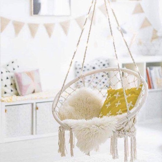 Incl ophanghaken - Sankalpa BOHO Hangstoel voor binnen en voor buiten - Katoenen Bohemian Hangmat stoel met franjes