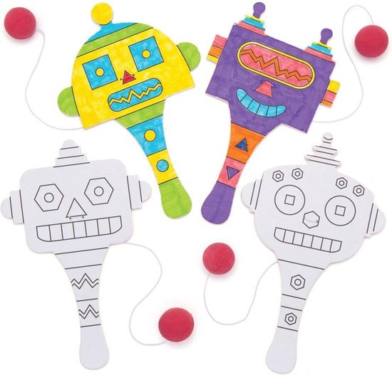 Baker Ross Inkleurbare robot batje en bal spelletjes van hout (5 Stuk) Creatieve Knutselset Voor Kinderen