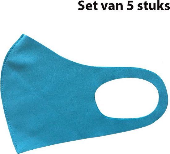 Mondkapje Turquoise - Wasbaar - Set van 5 stuks