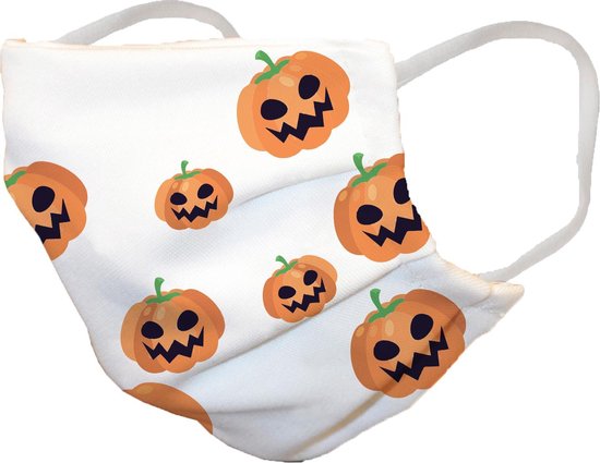 Mondkapje - mondmasker 100% katoen, dubbellaags, filter toepasbaar, trendy print Halloween White