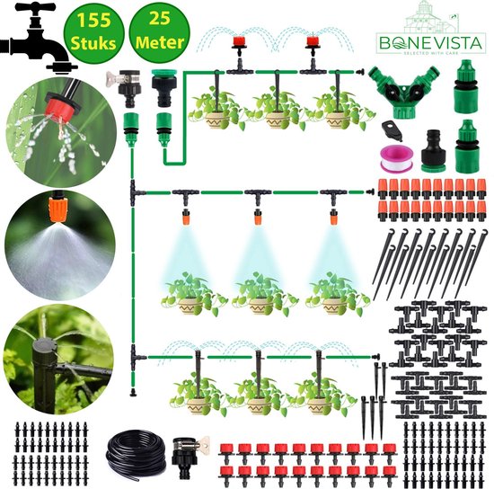 Bone Vista® 155 Stuks Water Druppelslang Irrigatiesysteem Tuin – Bewateringssysteem & Druppelsysteem