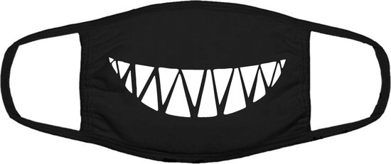 Monster teeth mondkapje | monster | gebit | tanden | tandarts | gezichtsmasker | bescherming | bedrukt | logo | Zwart mondmasker van katoen, uitwasbaar & herbruikbaar. Geschikt voor OV