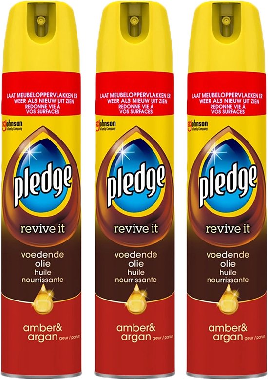 3x Pledge revive it meubelolie spuitbus - Amber & Argan - Voedende olie - 3 x 250ml