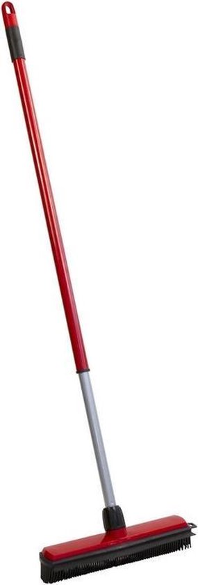 Rubberen bezem / kappersbezem rood met telescoopsteel 30 cm - schoonmaakartikelen / bezems
