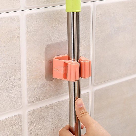 2 Stuk Mop Rack Badkamer Accessoires Wandmontage Plank Organisator Haak Bezem Houder Hanger Achter Deuren/Op Muren Keuken Storage Tool - Grijs