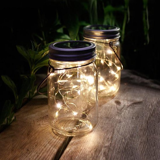 Specilights Solar Jar LED Tafellamp - 3 Glazen potten met led string verlichting - Solar tuinverlichting op zonne-energie - Mason Jar Tuinlamp