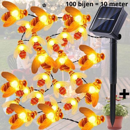 ?BrenLux® Lichtsnoer sfeerverlichting - Verlichtingslinger zonne-energie - Solar 10m 100 bijen – Slinger op zonne-energie - Tuinverlichting - Tuindecoratie - Waterproof verlichting bijen – Feestelijke verlichting - Zomer & Winter - Met decoratie