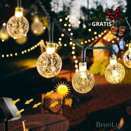 ?BrenLux® Lichtsnoer Solar sfeerverlichting – Verlichtingslinger zonne-energie - Solar 6m 30 Ballen – Slinger op zonne-energie - Inclusief decoratie - Tuinverlichting - Tuindecoratie - Waterproof  – Feestelijke verlichting slinger 6m.