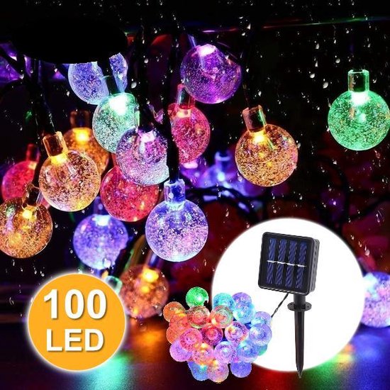 Verlichting Snoer op zonne energie 5 Kleuren Kristal - Solar 100 Led lampjes - 12 meter - Ø2,5 cm - Buiten - Tuinverlichting - Party Lichtslinger Lichtsnoer - Gadgetpanda