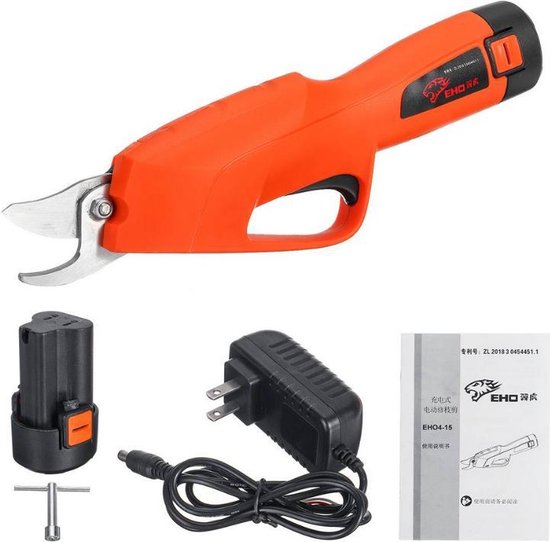 Dakta® Snoeischaar | 12V | Elektrische snoeischaar | Heggenschaar | Draadloos | Snoeier | Complete set | Inclusies 2 Accu's | Oranje