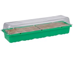 Kinzo Kweekbak - Kweekset met Mini Kas en Transparante Kap - Propagator met 2x 8 Zaaipotjes - Kweekkas met Diepe Bak voor Goede Irrigatie - Zaaibak Ca. 54 x 17 x 13 cm