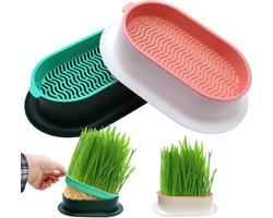 Set van twee - Kweekkom - Plantkom voor kattengraszaad - Plastic kweekkom - Hydroponische zaadkiemmachine - Geschikt voor tuin, huis en kantoor