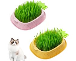 Zaaibak - Zaaibakjes - Kweekbak - Zaaitray - 2 Plantenbakken Voor Kattengras - Kattengrasbak - Voor Binnenkatten Om Kattengras Te Planten(Gele Ananas & Roze Ananas)