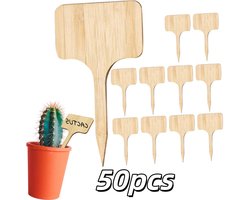 50 stuks Houten plantenlabel - T-vormig ontwerp - Tuinbord - Bloeminzet - 6*3*10 cm - Geschikt voor zaailingen, groenten en kruiden; stevig T-vormig tuinbord - natuurlijke houtkleur