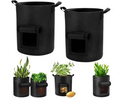 2 stuks Plantzakken - Aardappelkweekzak - Plantzak van non-woven materiaal - Met opklapbaar raam - Opvouwbaar - Voor het kweken van tomaten, aardappelen, wortelen, fruit, groenten (4 gallon - Zwart)